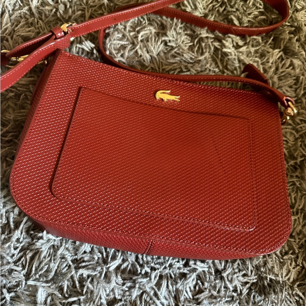 Lacoste Pebbled Leather Red Crossbody Bag